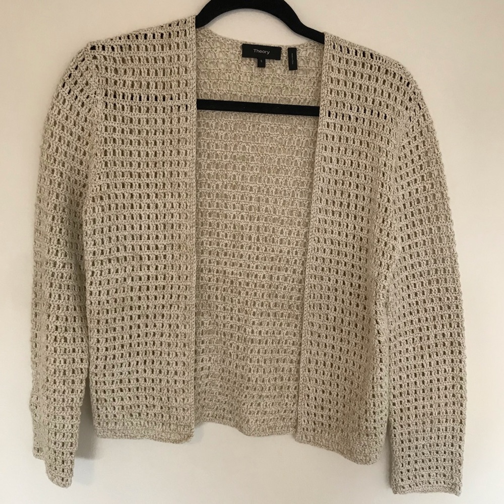 Theory Cotton/Linen Eyelet Cardigan